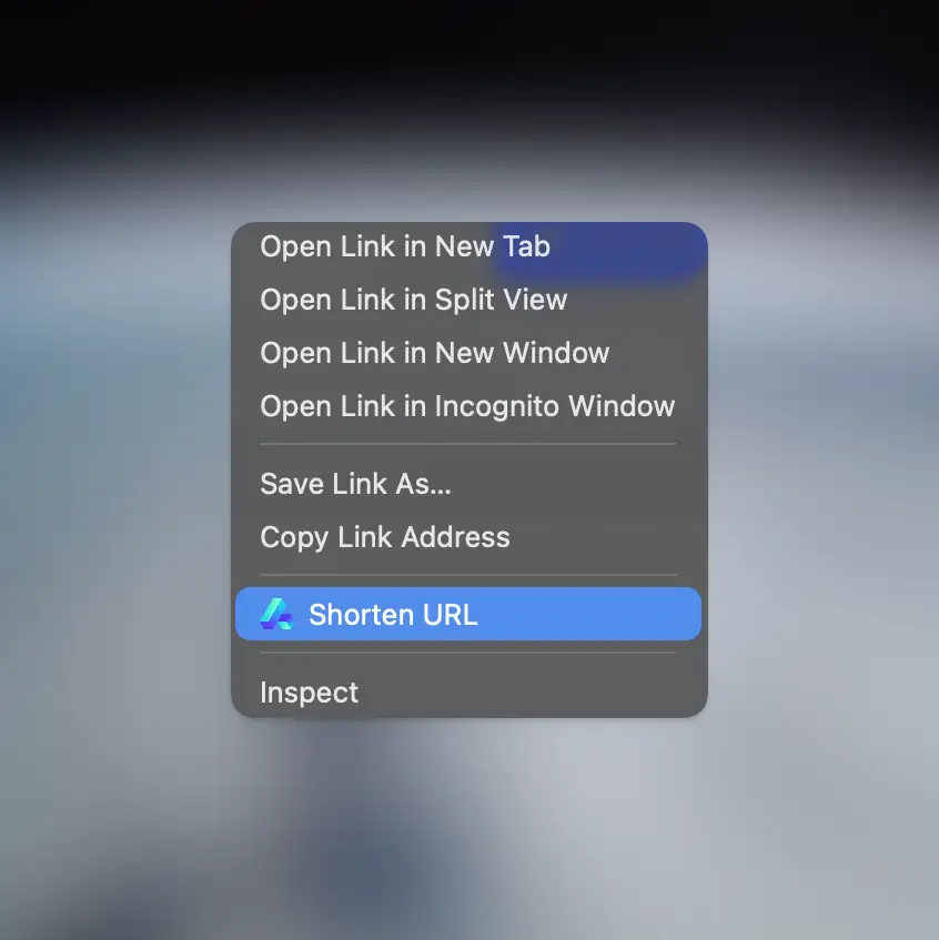 Screenshot of the chrome extension right click context menu shortening feature