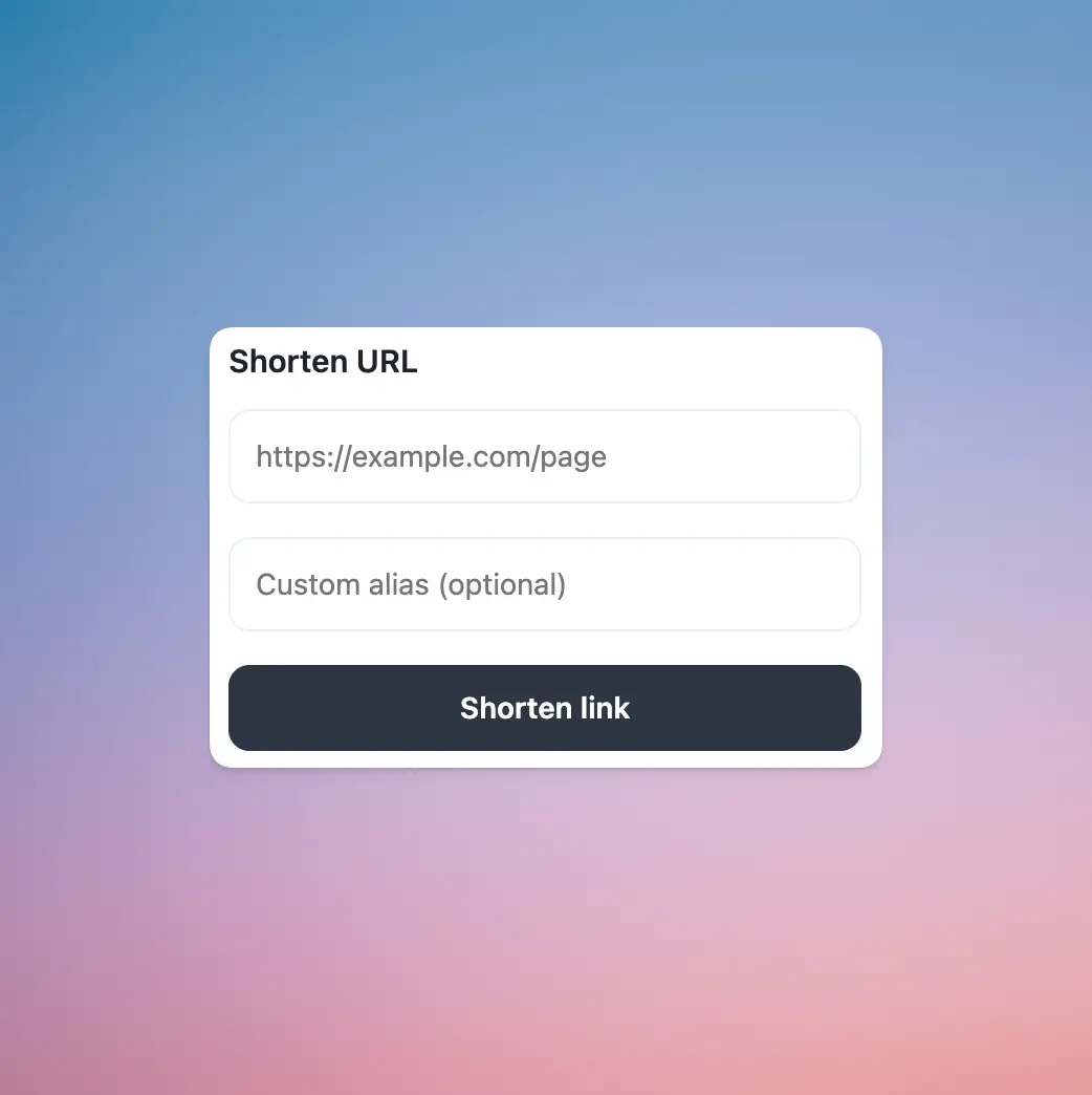 Screenshot of the chrome extension popup shortening form